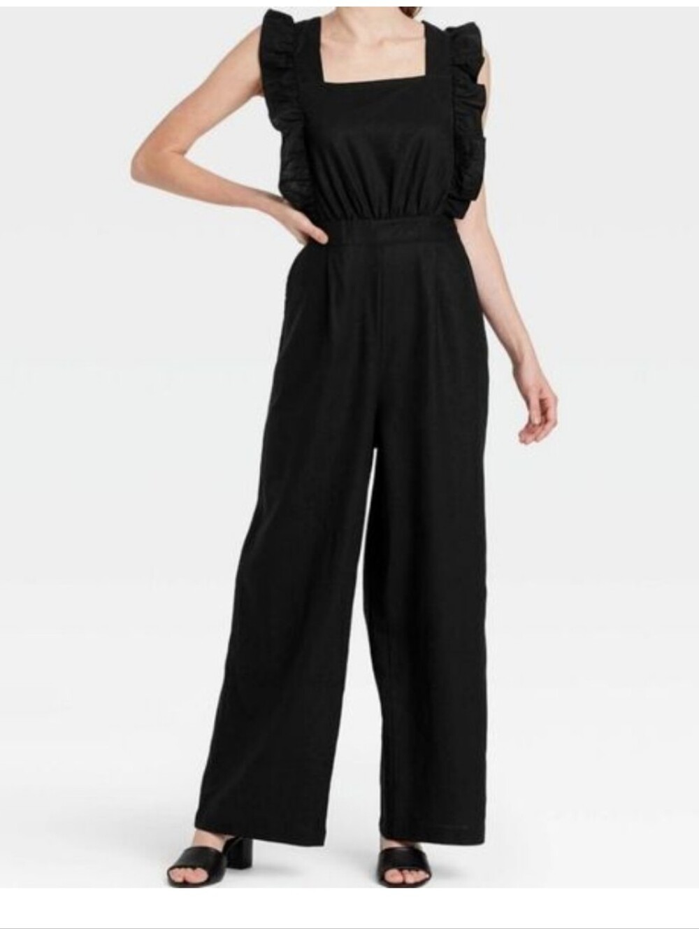 Women’s Black Ruffle-Strap Jumpsuit